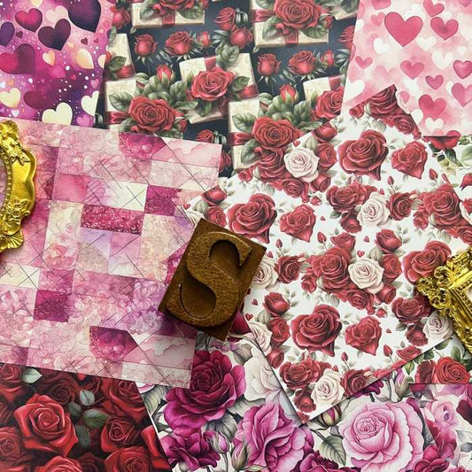 Heart Rose Collage Paper 24 Sheets