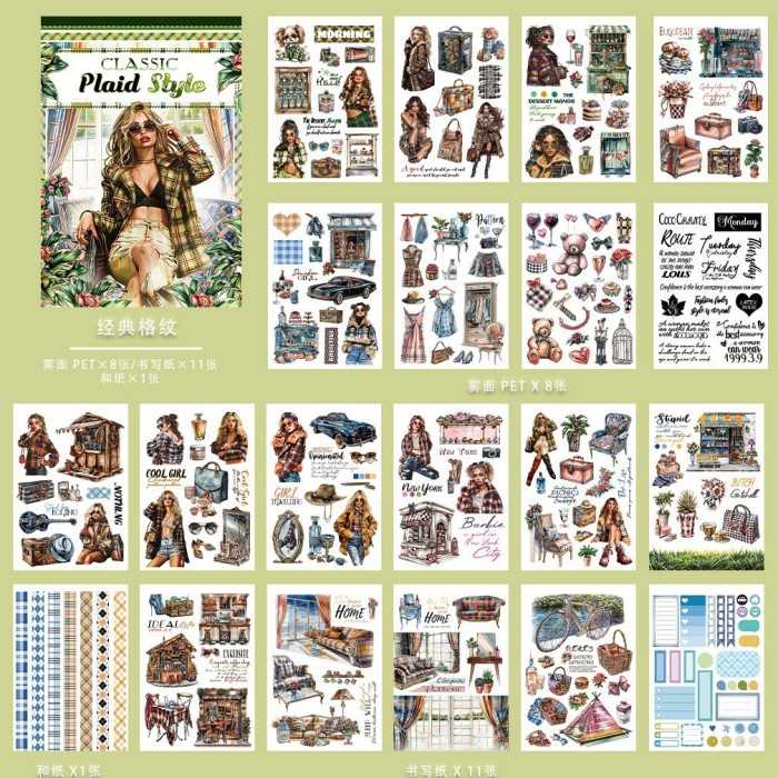 Classic Plaid Style Sticker Book 20Sheets