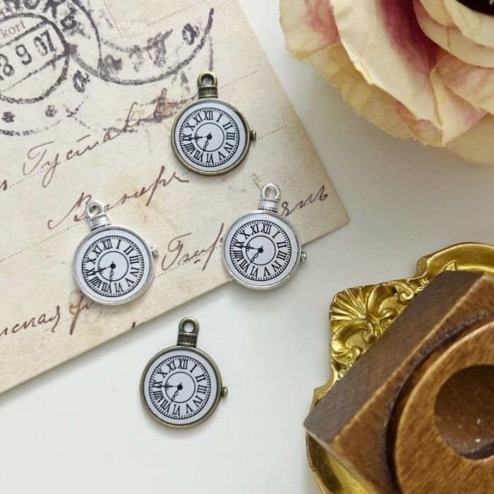 Dual-Tone Clock Charm 4PCS