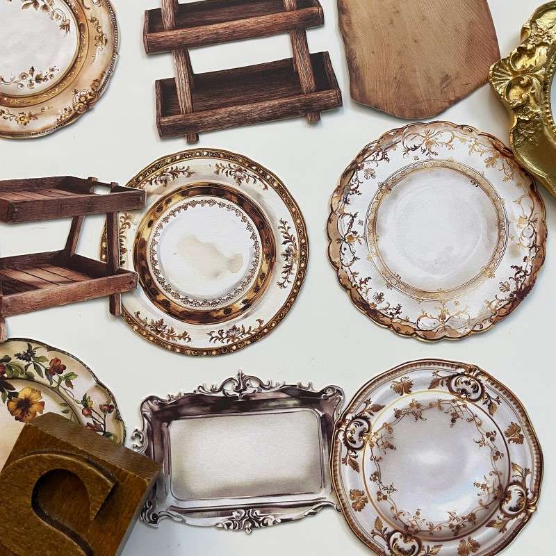 Antique Dinner Plate Sticker 30PCS