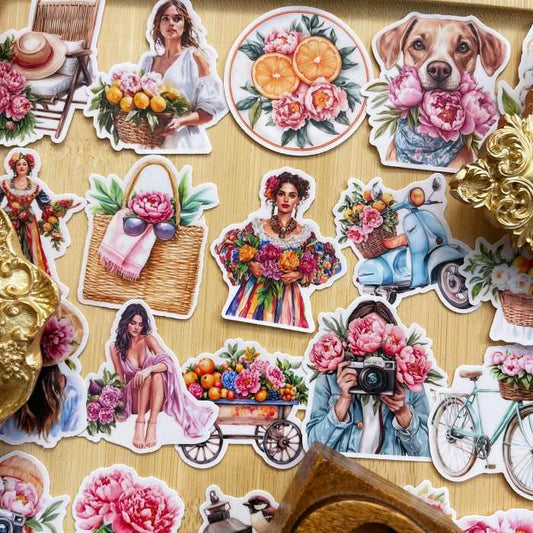 Peony Girl Sticker 20PCS