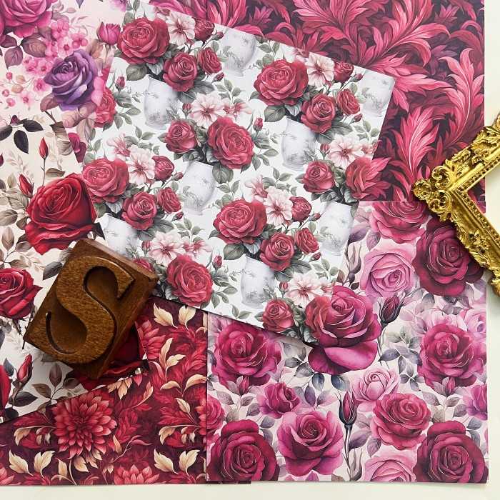 Heart Rose Collage Paper 24 Sheets