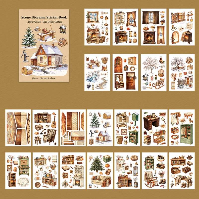 Cozy Winter Cottage Scene Sticker Book 22sheets