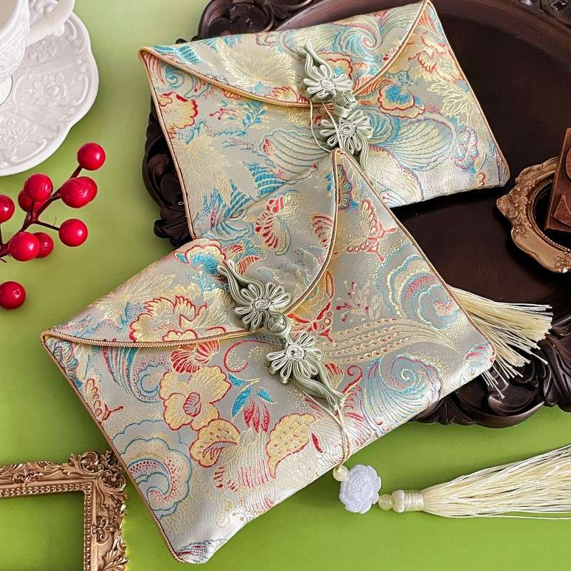 Silk Brocade Peony Pouch