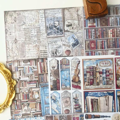 Rustic Library Collage Paper 12Sheets