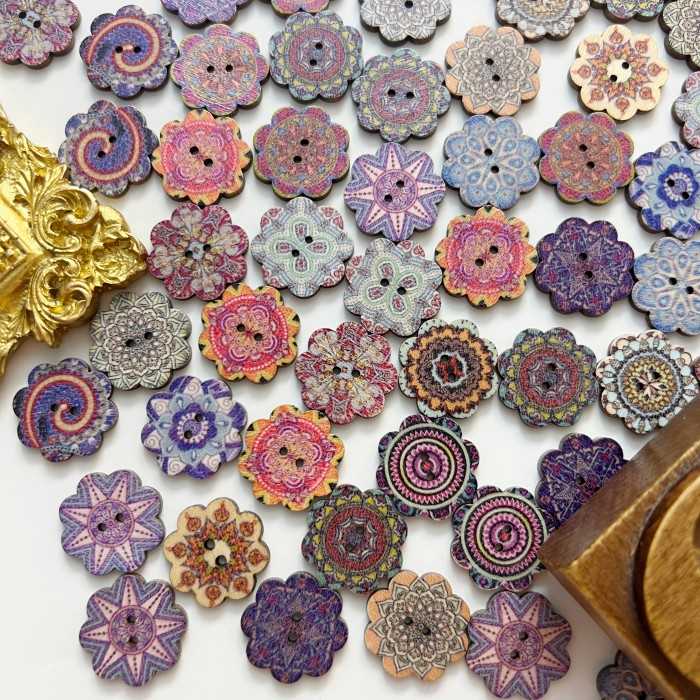 Retro Dot Wood Buttons 100PCS