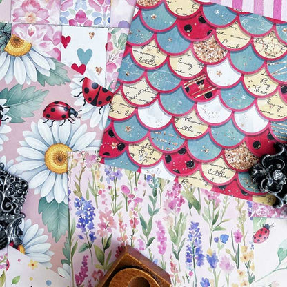 Floral Ladybug Collage Paper 24Sheets
