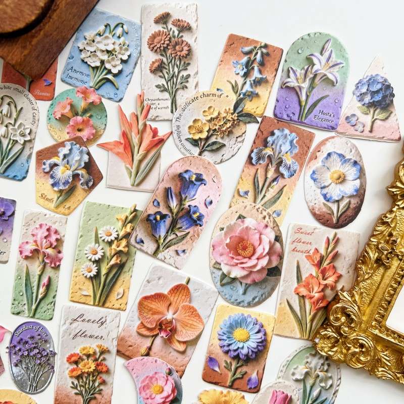 Floral Relief Sculpture Sticker 60PCS