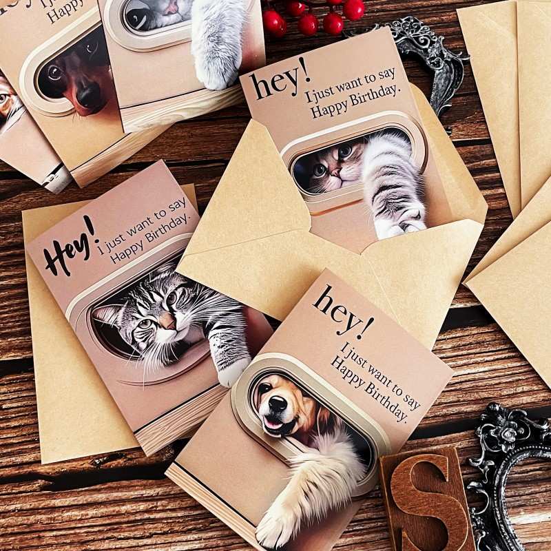 Peekaboo Birthday Card Set 6 Cards & 6 Envelopes