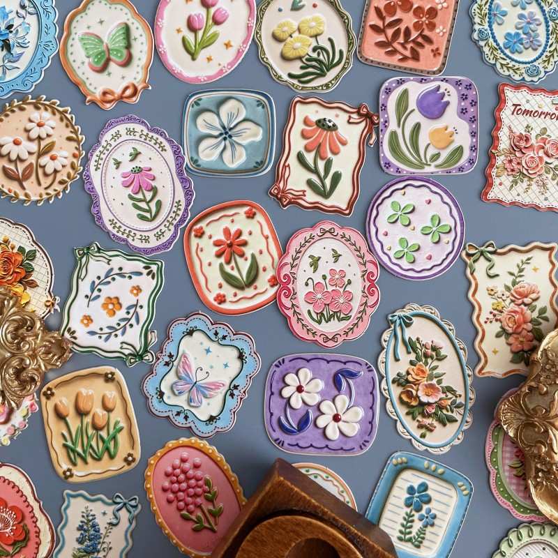 Porcelain Painting Flowers Sticker 60PCS