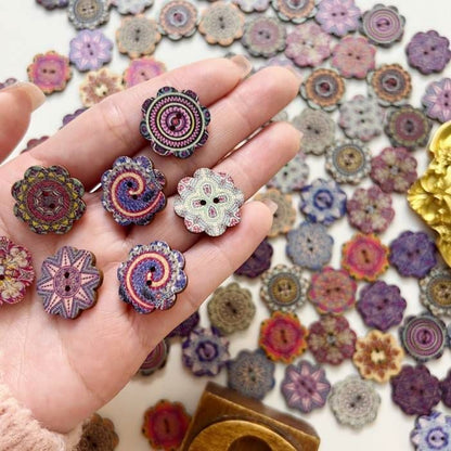 Retro Dot Wood Buttons 100PCS