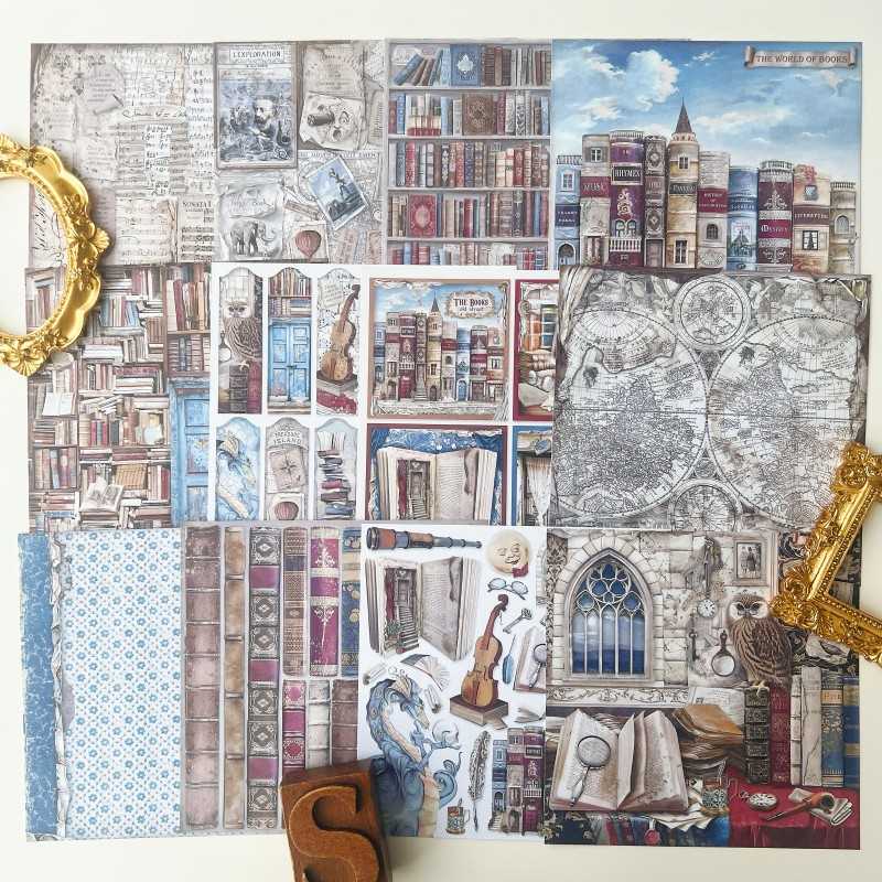 Rustic Library Collage Paper 12Sheets
