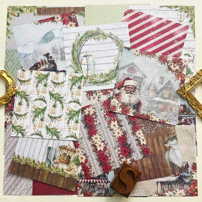 Festive Red Green Collage Paper 24 Sheets