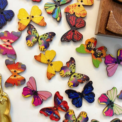 Vivid Butterfly Wood Buttons 50PCS