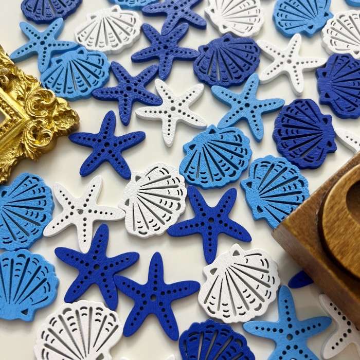 Starfish Tale Wood Buttons 50PCS