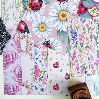 Floral Ladybug Collage Paper 24Sheets
