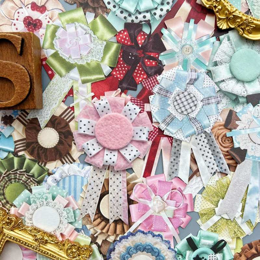 Ribbon Medal Flower Sticker 60PCS