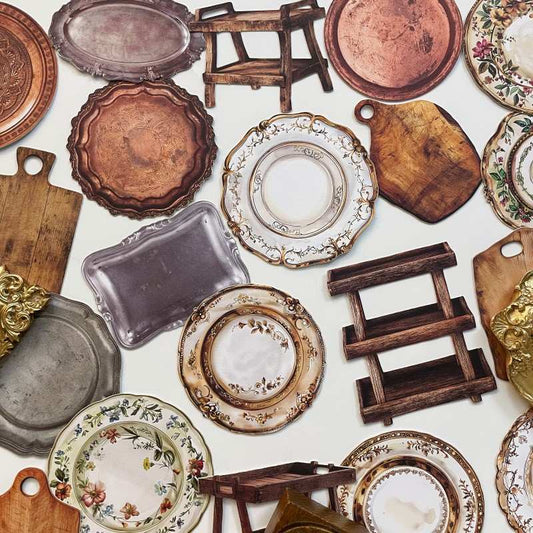 Antique Dinner Plate Sticker 30PCS