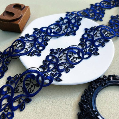 Midnight Vine Embroidered Lace Trim