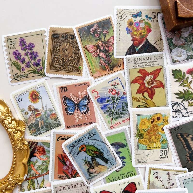 Leaf & Flower Postmark Sticker 50PCS
