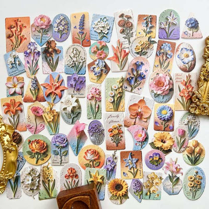 Floral Relief Sculpture Sticker 60PCS