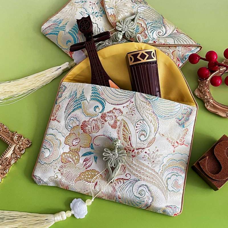 Silk Brocade Peony Pouch