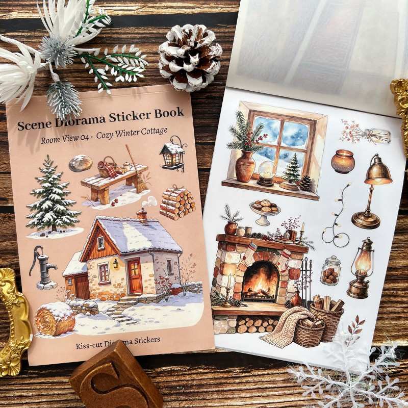 Cozy Winter Cottage Scene Sticker Book 22sheets