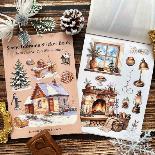 Cozy Winter Cottage Scene Sticker Book 22sheets