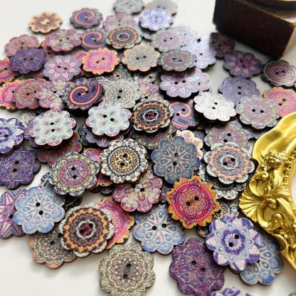 Retro Dot Wood Buttons 100PCS