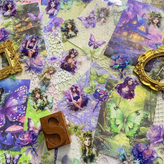 Mint Lilac Sprite Ephemera Mystery Kit 120PCS