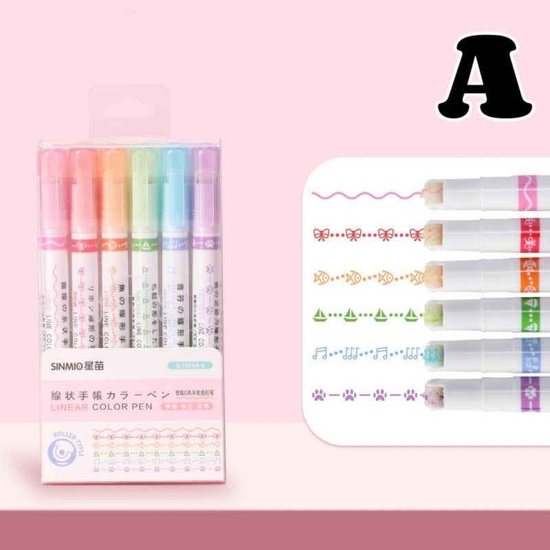Colored Curve Highlighter Pen Set 6PCS