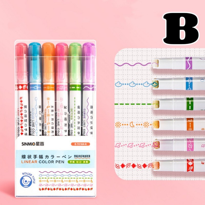 Colored Curve Highlighter Pen Set 6PCS