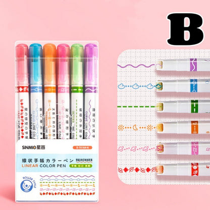 Colored Curve Highlighter Pen Set 6PCS