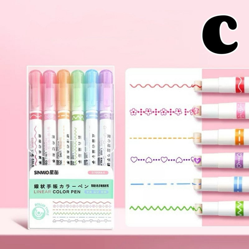 Colored Curve Highlighter Pen Set 6PCS