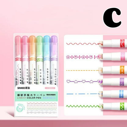 Colored Curve Highlighter Pen Set 6PCS