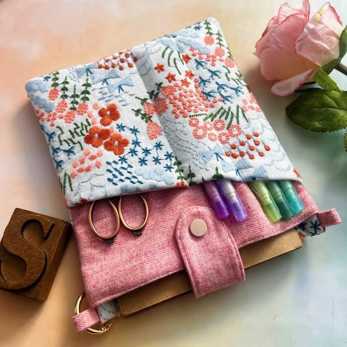 Embroidered Book Journal Storage Pouch