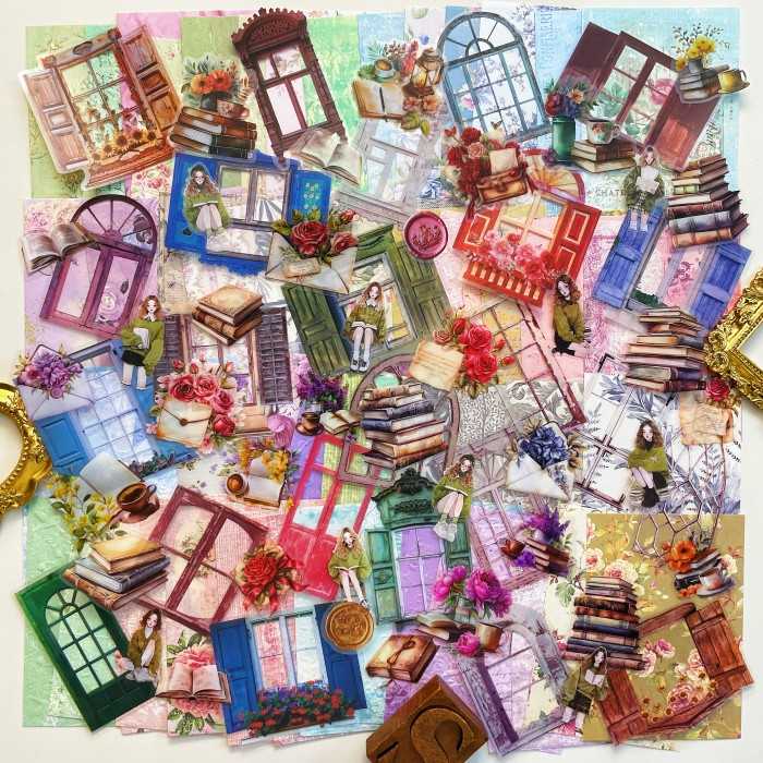 Floral Window Reading Ephemera Mystery Kit 130PCS