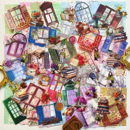 Floral Window Reading Ephemera Mystery Kit 130PCS