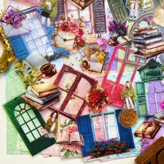 Floral Window Reading Ephemera Mystery Kit 130PCS