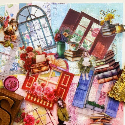 Floral Window Reading Ephemera Mystery Kit 130PCS