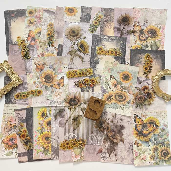 Dark Sunflower Ephemera Mystery Kit 60PCS