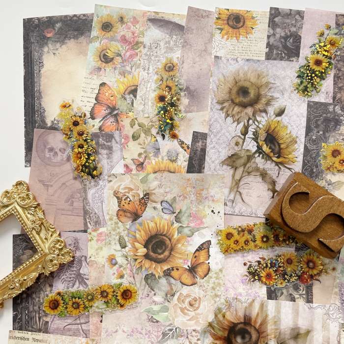 Dark Sunflower Ephemera Mystery Kit 60PCS