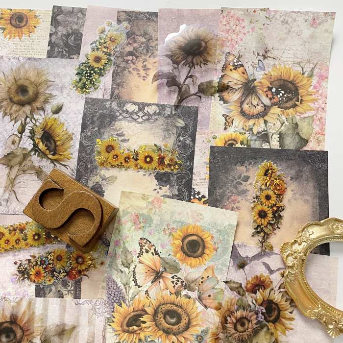 Dark Sunflower Ephemera Mystery Kit 60PCS