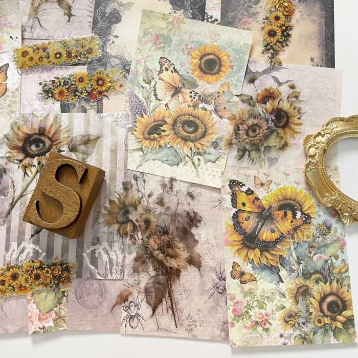 Dark Sunflower Ephemera Mystery Kit 60PCS