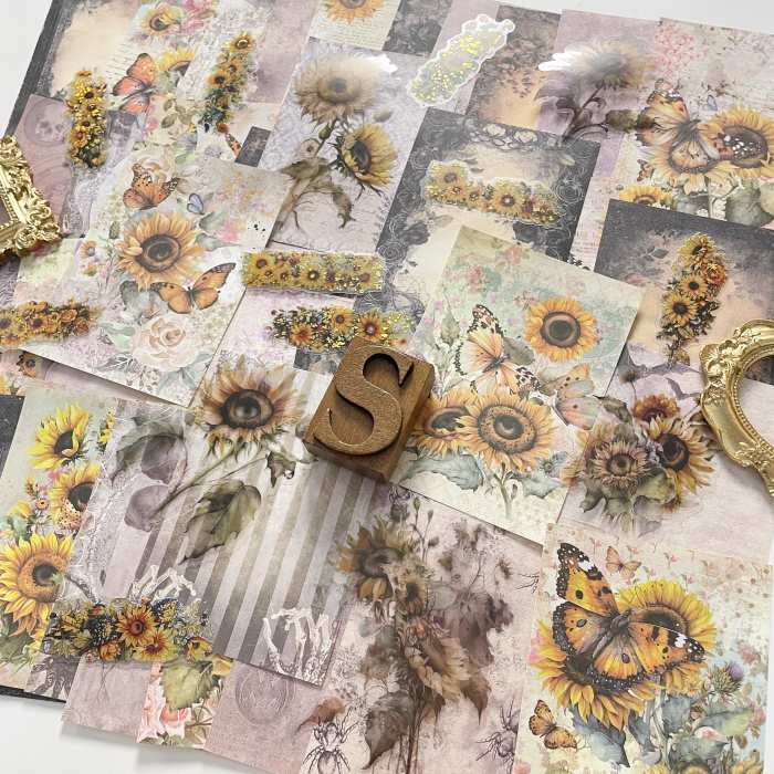 Dark Sunflower Ephemera Mystery Kit 60PCS