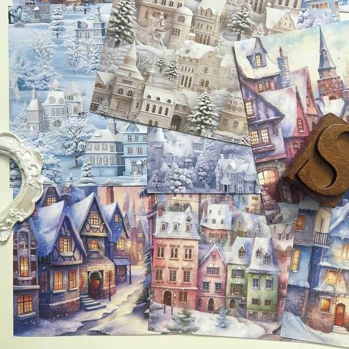 Winter Village Collage Paper 24 Sheets