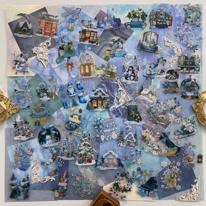 Blue Winter Ephemera Mystery Kit 85PCS