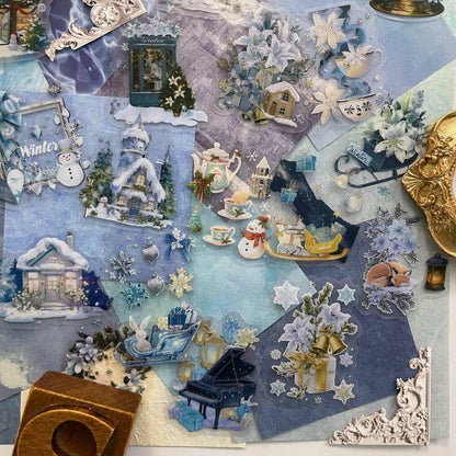 Blue Winter Ephemera Mystery Kit 85PCS
