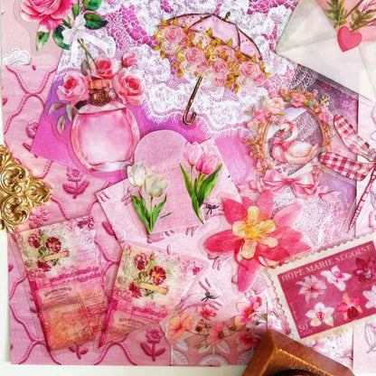 Sweet Pink Ephemera Mystery Kit 70PCS