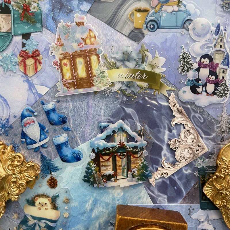 Blue Winter Ephemera Mystery Kit 85PCS
